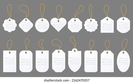 Gift tag label from to romantic red white flat set. Information tag valentine gift paper. Blank template layout different shape note of love. Quilt stitch sewing vintage sign kraft style isolated