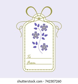 Gift tag with leaves and flowers and ribbon. Sale and shopping concept. Design for postcard, banner, poster or print.