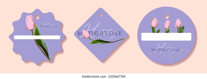 Gift tag for mother's day. Mommy spring holiday. Tulips are the first spring flowers for mom. Bouquet. Happy mother's day.