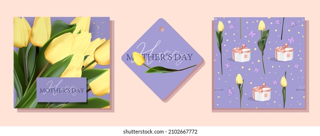 Gift tag for mother's day. Mommy spring holiday. Tulips are the first spring flowers for mom. Bouquet. Happy mother's day.