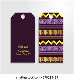 Gift tag templates with bright ethic pattern.  American indians tribals: maya, navajo,aztec, peru. Vector EPS 10.