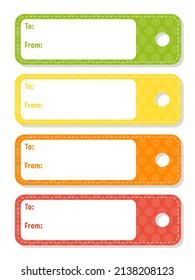 Gift tags. Bright stickers. Rectangular label. For holidays with space for your text. Color vector isolated illustration.