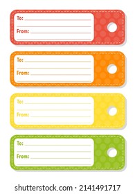 Geschenkanhänger. Helle Aufkleber. Rechteckiges Etikett. Für Ferien mit Platz für Ihren Text. Farbvektorgrafik einzeln.