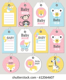 Gift tags and cards baby shower. Baby Arrival set. Vector illustration. 
