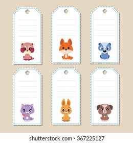 Gift tags with cute cartoon animals. Some blank space for your text included.