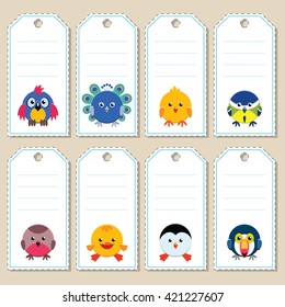 Gift tags with cute cartoon birds. Some blank space for your text included.