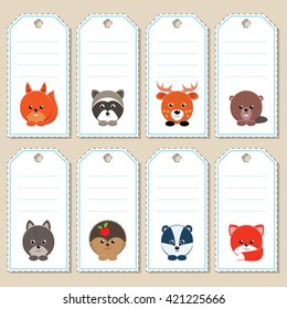 Gift tags with cute cartoon forest animals. Some blank space for your text included.