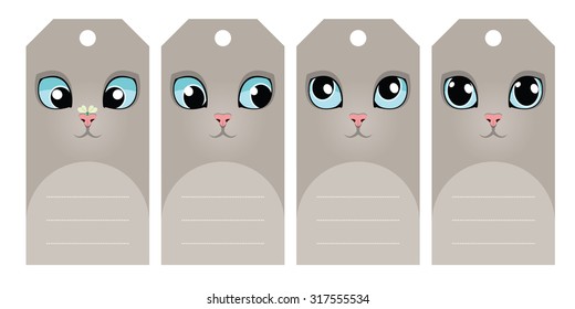 Gift tags with cute grey cat faces. Some blank space for your text included.