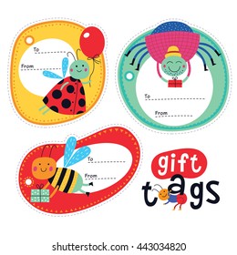 Gift tags with cute insects for children. Part 1.