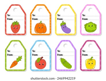 Gift tags. For holidays with space for your text. Bright stickers. Rectangular label. Vector illustration.