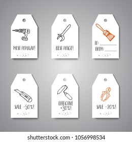 Gift Tags Home improvement construction tools hand drawn hang sale promo Bussiness labels, advert, hanging