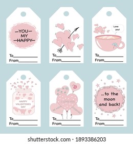 Gift tags, labels or posters for St. Valentine's Day. Vector card templates for valentine's day. Vintage Love Lettering White Background Printable Love Tags Collection