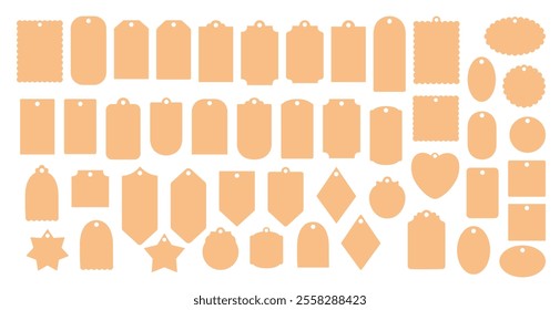Gift tags or labels set, blank printable stickers template collection hand drawn illustration in flat style, seasonal decorative elements, price tags mock up to showcase art ideas