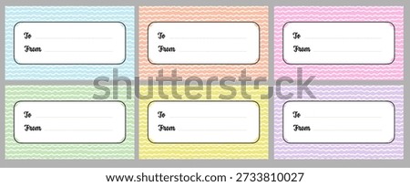 Gift tags set with wavy line patterns in Danish pastel colors. Blank labels with place for text To and From. Spring birthday and Easter tag collection