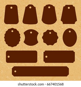 Gift tags silhouettes set on a grunge background