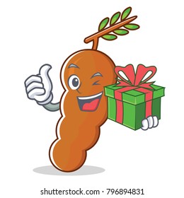 With gift tamarind mascot cartoon style