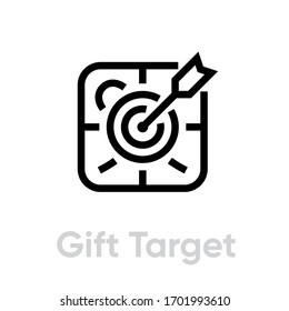 Gift Target Personal Targeting icon. Editable line vector. A figure in the shape of a round goal and a present, surprise element. Single pictogram.