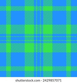 Gift tartan seamless texture, checker background check fabric. Soft pattern vector plaid textile in sky blue and green colors.