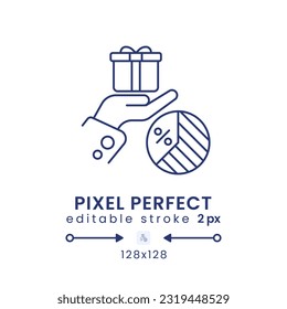 Gift Tax linear desktop icon. Wealth transfer regulations. Inheritance taxation. Pixel perfect 128x128, outline 2px. GUI, UX design. Isolated user interface element for website. Editable stroke