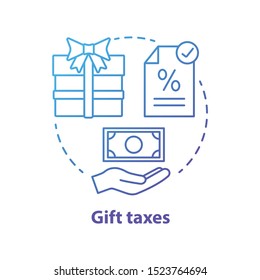 Gift taxes blue concept icon. Products taxation idea thin line illustration. Interest rate on present. Tax on transferring wealth. Paying fee for gift. Vector isolated outline drawing