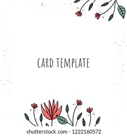 Gift template, invitation card with flowers. Hand-drawn style.