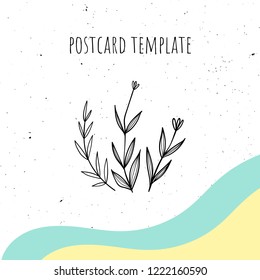 Gift template, invitation card with flowers. Hand-drawn style.