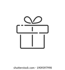 Icono de línea delgada de regalo. Caja con cinta. ilustración de vector de comercio de esquema