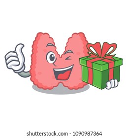 With gift thyroid mascot cartoon style