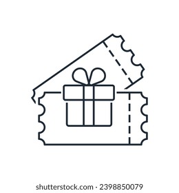 Gift tickets icon.   Symbol for website, logo, app and UI design.Vector linear graphic illustration isolated on white background.