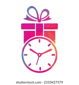 Gift Time Icon Logo Design Element. Gift box and watch logo illustration.