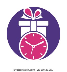Gift Time Icon Logo Design Element. Gift box and watch logo illustration.