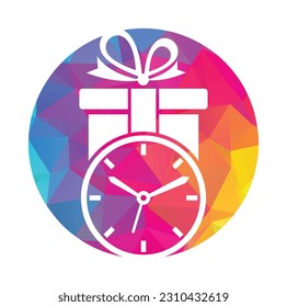 Gift Time Icon Logo Design Element. Gift box and watch logo illustration.