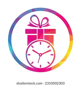 Gift Time Icon Logo Design Element. Gift box and watch logo illustration.