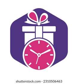 Gift Time Icon Logo Design Element. Gift box and watch logo illustration.