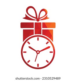 Gift Time Icon Logo Design Element. Gift box and watch logo illustration.