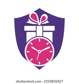 Gift Time Icon Logo Design Element. Gift box and watch logo illustration.