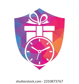 Gift Time Icon Logo Design Element. Gift box and watch logo illustration.