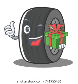 With gift tire character cartoon style
