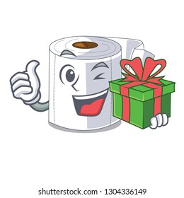 With gift toilet paper in shape of mascot