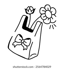 Gift tote bag icon in drawing style 
