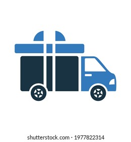 Gift transport van present icon