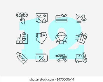 Gift transportation line icon set. Set of line icons on white background. Shopping concept. Shop, box, payment. Vector illustration can be used for topics like modern life, urban, comfort