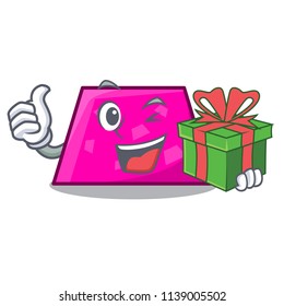 With gift trapezoid mascot cartoon style