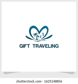 gift traveling logo design template, beach and tape icon logo design vector
