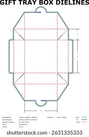 Caja de bandeja de regalo Plantilla de línea con medidas y dimensiones para el diseño de embalaje