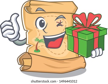 With gift treasure map cartoon in shape character