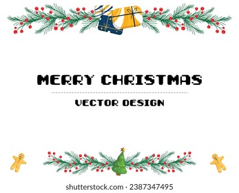 Gift tree mistletoe christmas New Year Festival card frame corner border decorative vector design