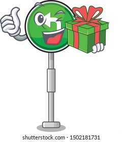 With gift turn left character shaped with mascot