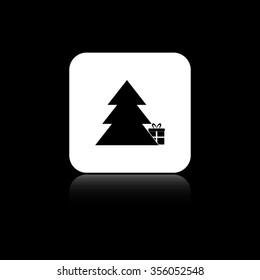 Gift under christmas tree - black vector  icon