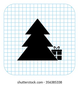 Gift under christmas tree - black  vector icon
